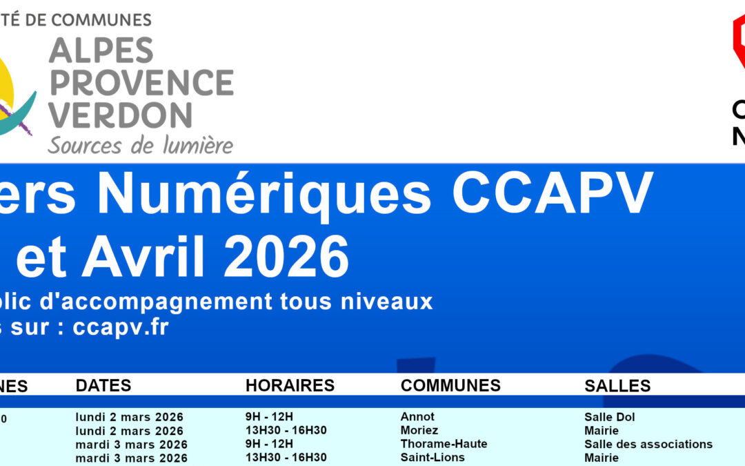 Ateliers numériques : planning de mars et avril 2026